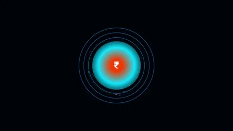Indian rupee symbol glowing inside futuristic circular energy orbits on bla.. Stock-Footage 342583168