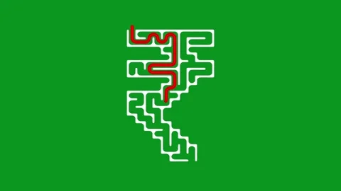 Indian Rupee symbol maze with solution path on green screen background Видео 341724757