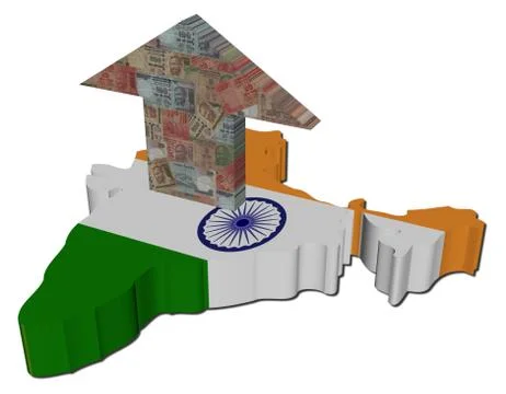 Indian rupees arrow on map flag illustration Illustrazione stock