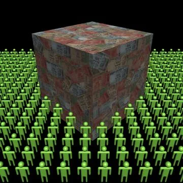 Indian rupees cube surrounded by people illustration Stock Illustration