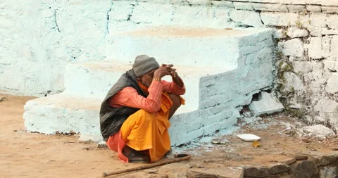 Indian Saint Outside A Temple Stock Footage 168568697