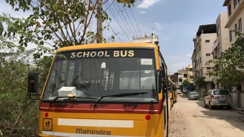 Indian school bus in lockdown due to coronavirus in 2020 Stock Footage 131640539