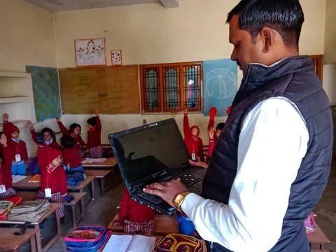 Indian school computer education program. Stock Photos
