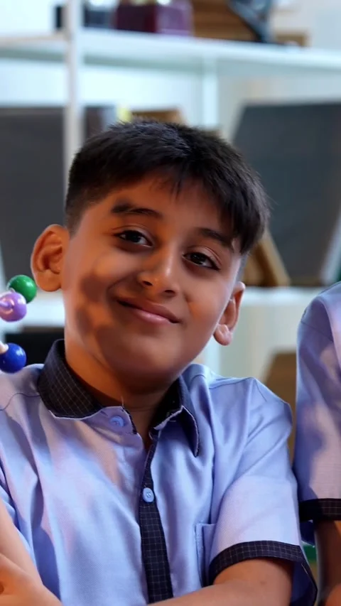 Indian School Kids Studying Atom Model Using 3D Tool in Classroom Science Video stock 342844224