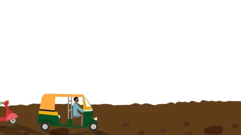 Indian Scooters and Rickshaws Passing by in Alpha Channel Stock Footage