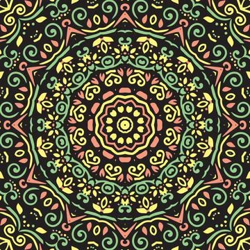 Indian Seamless Mandala Pattern. Decorative floral design. Islam Arabic motif Stock Illustration