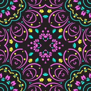 Indian Seamless Mandala Pattern. Decorative floral design. Islam Arabic motif Stock Illustration