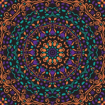 Indian Seamless Mandala Pattern. Decorative floral design. Islam Arabic motif Stock Illustration