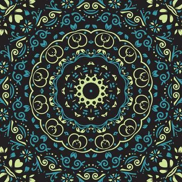 Indian Seamless Mandala Pattern. Decorative floral design. Islam Arabic motif Stock Illustration