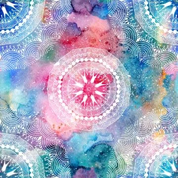 Indian seamless pattern on a watercolor background Stock Illustration