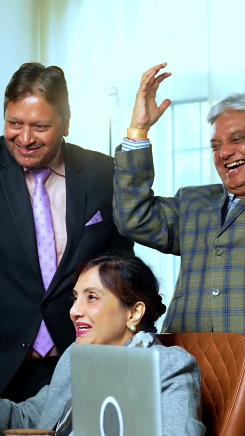 Indian senior business people in office in meeting, working on computer as team Stock Footage 342803653