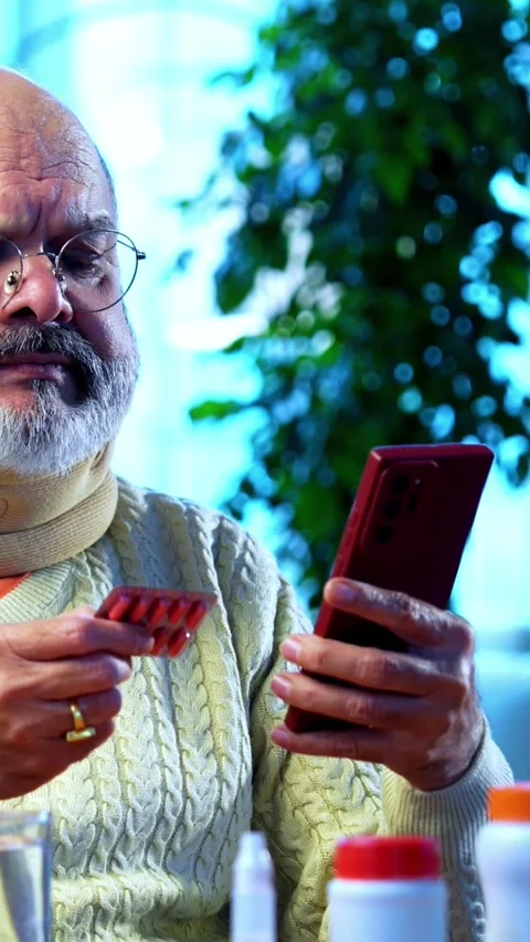 Indian senior man at home Stock Footage 343108450