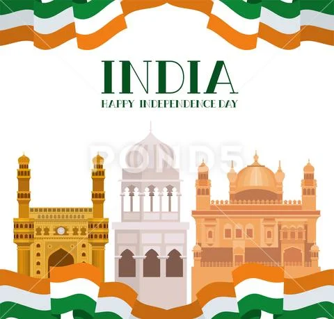 Indian set temples architecture icons Stock Illustration