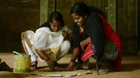 Indian Sisters Family Making Handmade Clay Jewellery Stock Footage 58054381