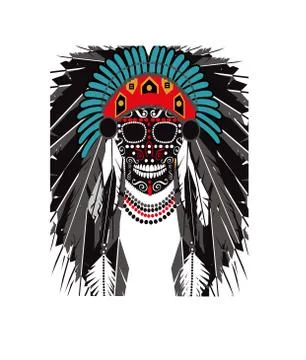 Indian skull with headdreass close up vector background Illustration
