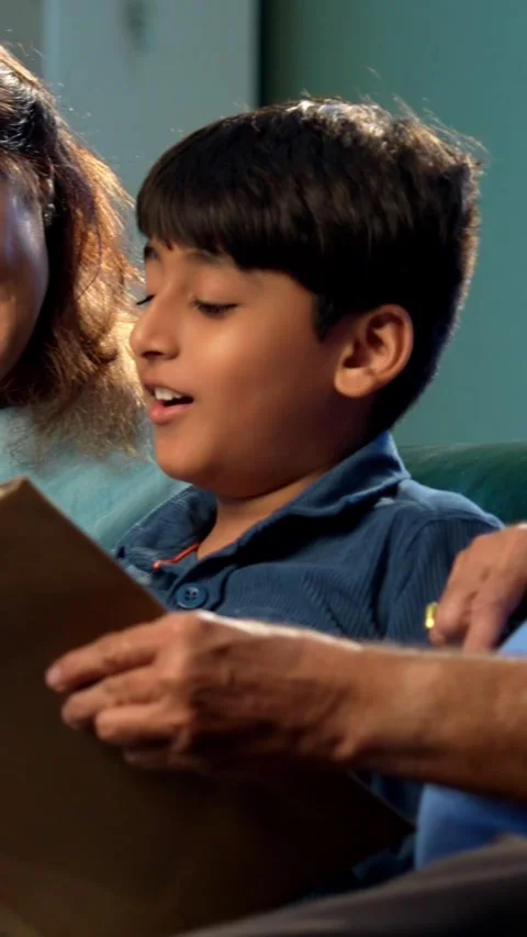 Indian small kid spending quality time with grandparents at home Stock-Footage 342980504