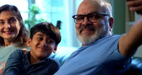 Indian small kid spending quality time with grandparents at home Stock-Footage 342985978