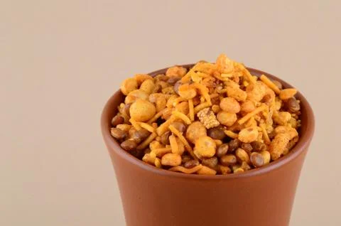 Indian Snacks : Mixture (roasted nuts with salt pepper masala, pulses, channa Stock Photos
