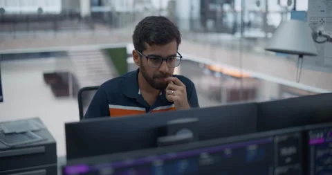 Indian Software Developer Working in Office Stockbeeldmateriaal 296184156