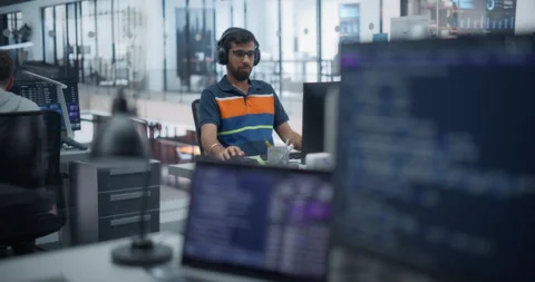 Indian Software Developer Working in Office Stockbeeldmateriaal 296184272