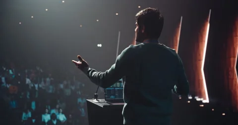 Indian Speaker Making a Presentation in Front of Audience Stock Footage 283432265