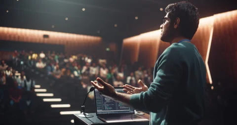 Indian Speaker Making a Presentation in Front of Audience Stock Footage 283439809