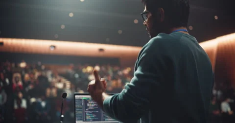 Indian Speaker Making a Presentation in Front of Audience Stock Footage 283439822