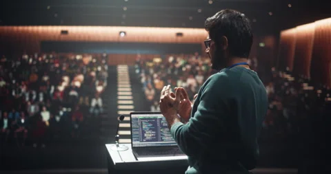 Indian Speaker Making a Presentation in Front of Audience Stock Footage 283440055