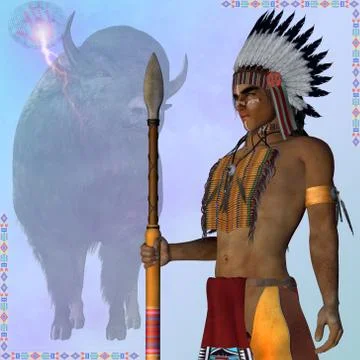Indian standing buffalo Stock Illustration