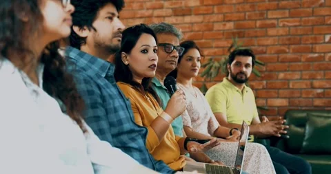 Indian Startup team attending training, asking questions, and sharing thoughts Stock Footage 342508595