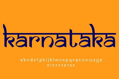 Indian state Karnataka text design. Indian style Latin font design, Devanag.. Stock Illustration