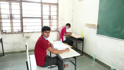Indian Students in the Classroom Taking Exam/ Test with Social Distance Stock Footage 139379283