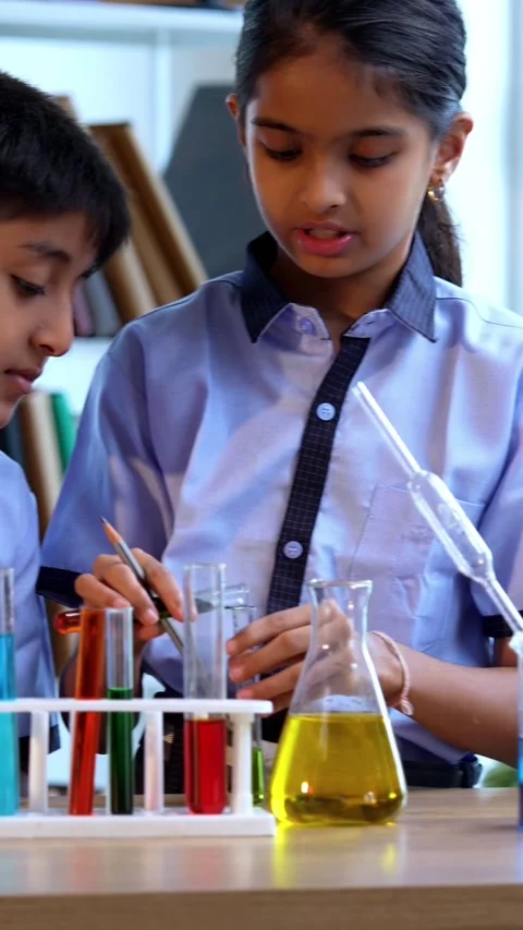 Indian Students in Conduct Chemistry Lab Experiments with Test Tubes Chemical Stock Footage 342844136