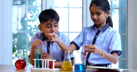 Indian Students in Conduct Chemistry Lab Experiments with Test Tubes Chemical Stock Footage 342848883
