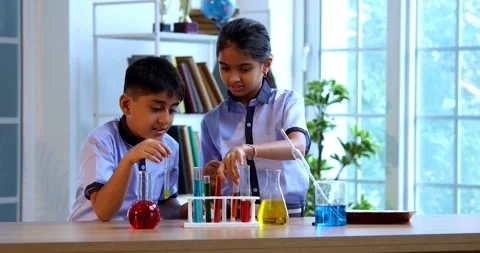 Indian Students in Conduct Chemistry Lab Experiments with Test Tubes Chemical Stock Footage 342848885