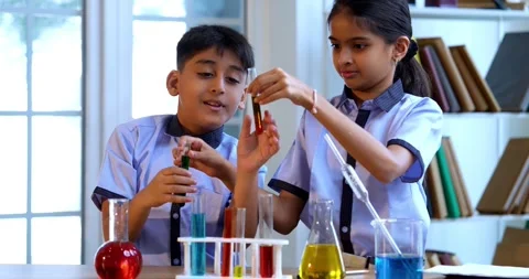 Indian Students in Conduct Chemistry Lab Experiments with Test Tubes Chemical Stock Footage 342848963
