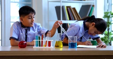 Indian Students in Conduct Chemistry Lab Experiments with Test Tubes Chemical Stock Footage 342848990