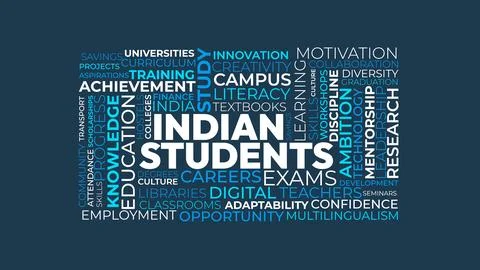 Indian Students Word Cloud Design for Education Poster, Campus Learning Pri.. Stock Illustration