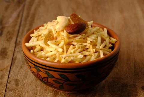 Indian style deep fried snacks falahari chivda- chivda or mixture namkeen wit Stock Photos