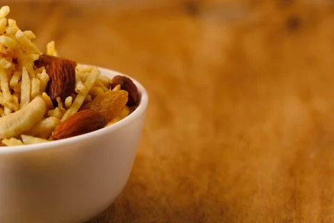 Indian style deep fried snacks falahari chivda- chivda or mixture namkeen wit Stock Photos
