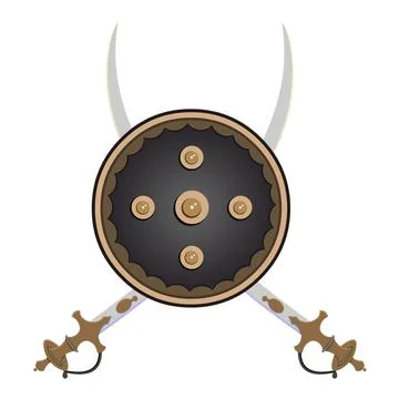 Indian style weapon two Sword with Shield. Illustrazione stock