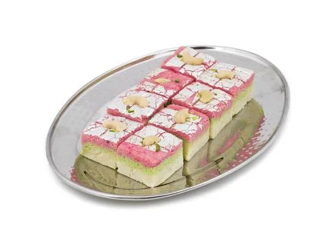 Indian Sweet Dryfruit Barfi on White Background Stock Photos