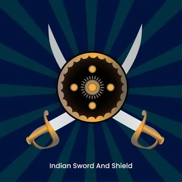 Indian sword and shield vector, crossed talwar Illustrazione stock