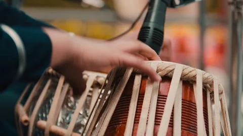 Indian tabla drums being played by a musician during the Holi festival Stock Footage 336202274