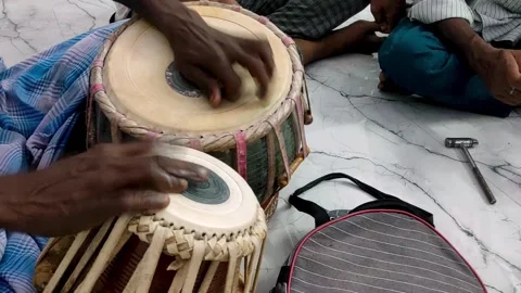 Indian Tabla Player Performing on Traditional Tabla Percussion Instrument Stock Footage 341849591