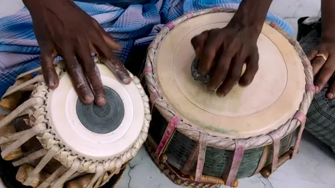 Indian Tabla Player Performing on Traditional Tabla Percussion Instrument Stock Footage 341849611