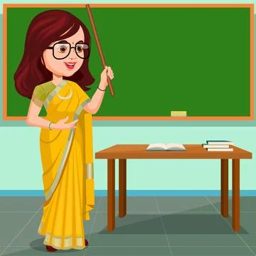 Indian Teacher talking with students Stock Illustration