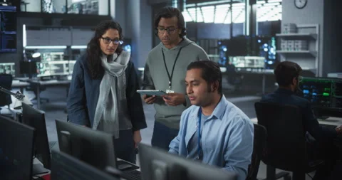 Indian Team of Developers Working on Computer in Office Stock Footage 243554149