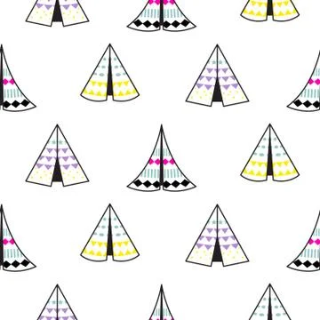 Indian teepee white vector seamless pattern 스톡 일러스트