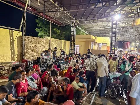 Indian temple with crowd of devotees during busy darshan hours 写真素材
